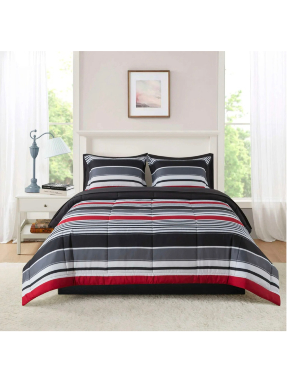 Queen Size Bed in a Bag Black Red and White